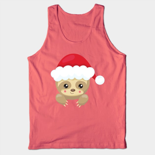 Christmas Sloth, Cute Sloth, Santa Hat, Xmas Tank Top by Jelena Dunčević